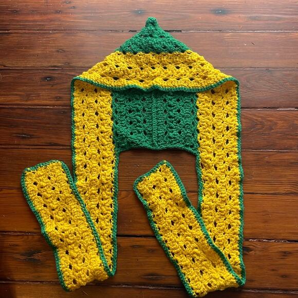 Handmade crocheted pointed top built in scarf winter hat - Picture 1 of 4